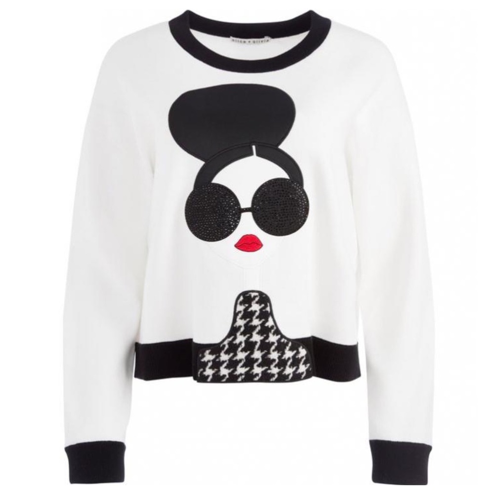 🛍 SOLD- ALICE + OLIVIA Gleeson Stace Face Pullover Sweater - Picture 7 of 15